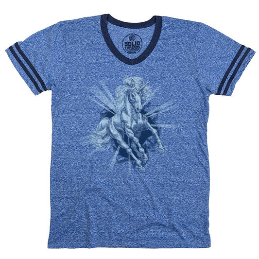 Men's Unicorn Chest Vintage Graphic V-Neck Tee | Funny Mythical T-shirt | Solid Threads