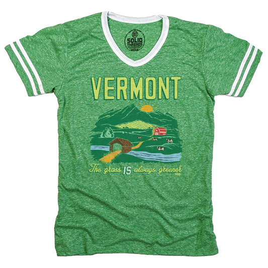 Men's Vermont The Grass IS Always Greener Vintage Graphic V-Neck Tee | Farmland T-shirt | Solid Threads