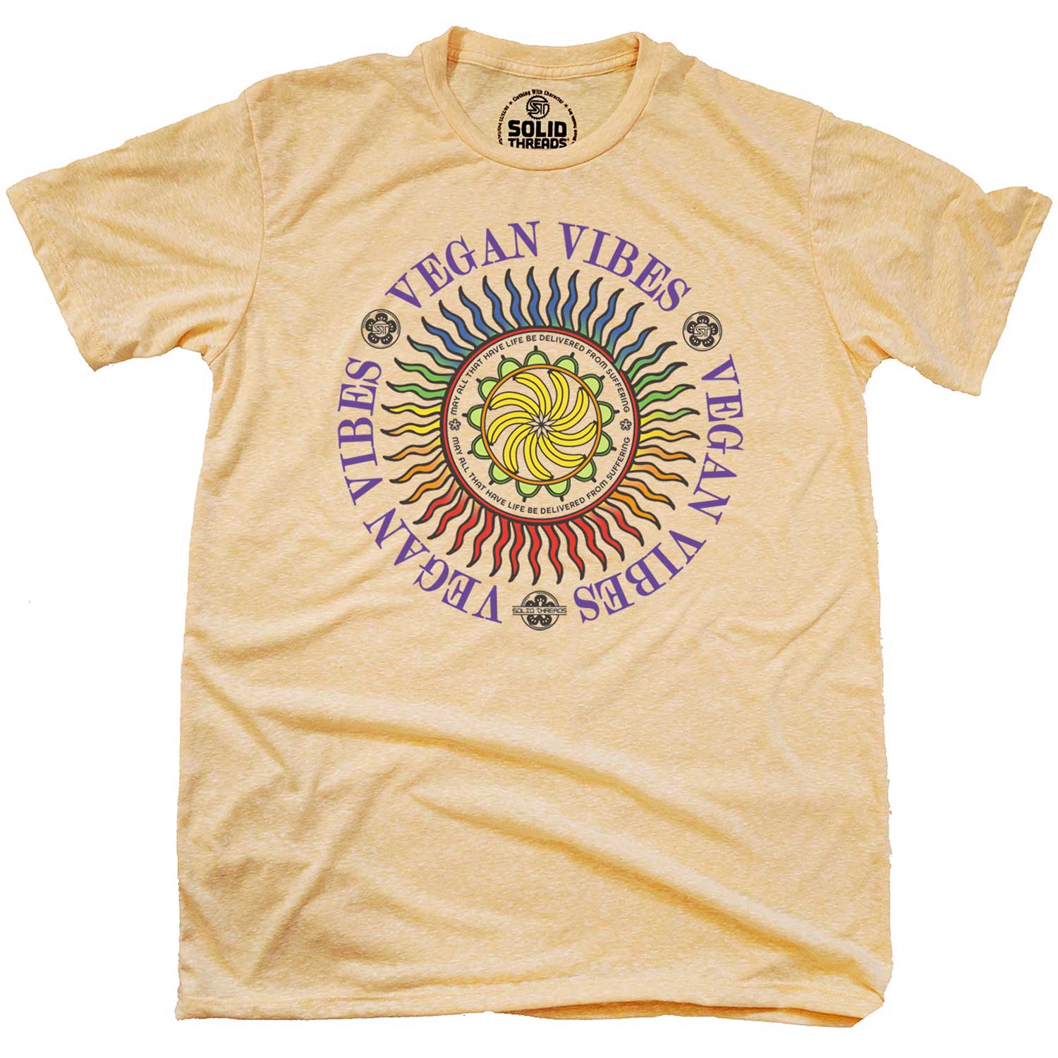 Men's Vegan Vibes Cool Vegetarian Graphic T-Shirt | Vintage Hippie Tee | Solid Threads