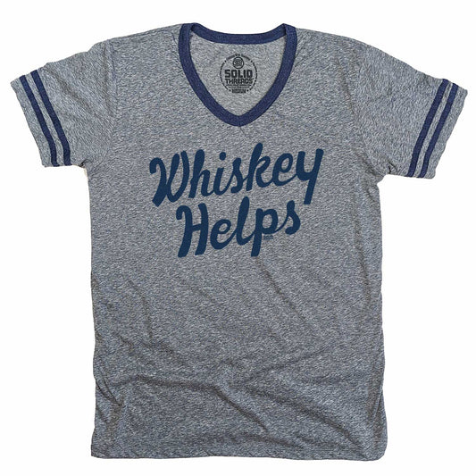 Men's Whiskey Helps Vintage Graphic V-Neck Tee | Funny Drinking T-shirt | Solid Threads