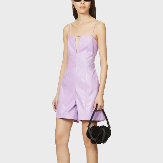 Minimal Purple Women Leather Playsuit