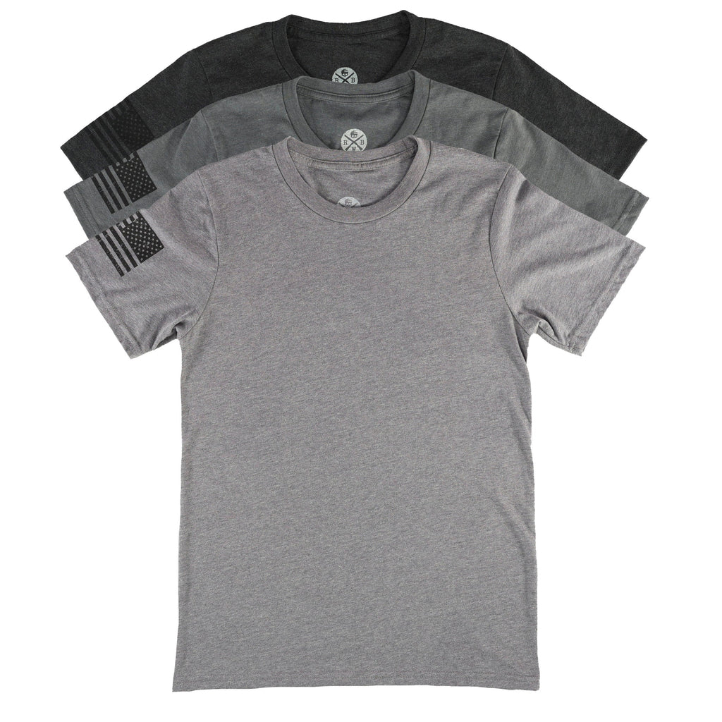 Everyday Patriotic Flag on Sleeve T-Shirt Gray 3-Pack | Made in USA