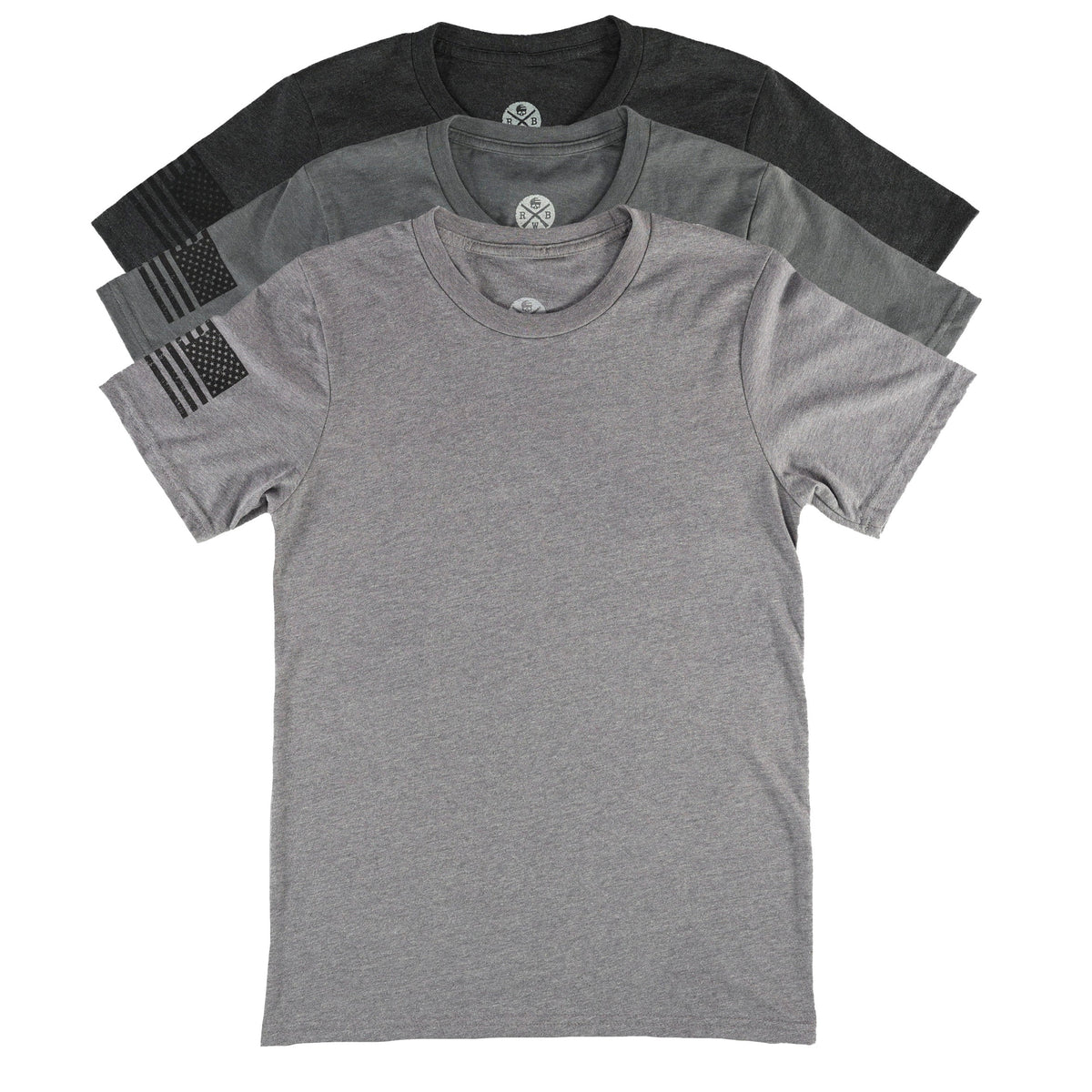 Everyday Patriotic Flag on Sleeve T-Shirt Gray 3-Pack | Made in USA