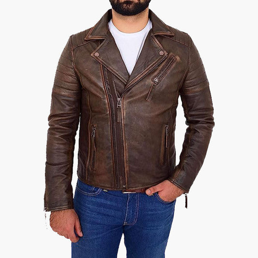 Rust Rider Vintage Copper Leather Biker Jacket