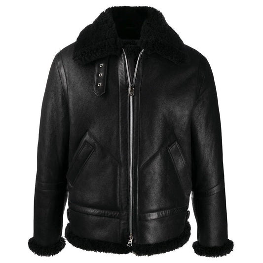 Mens Shearling Leather Aviator Jacket Black