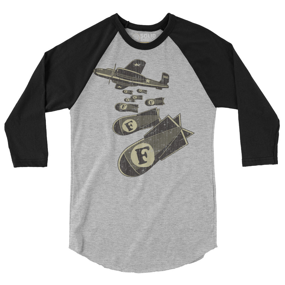 F-Bombs Retro Double Entendre Graphic Raglan Tee | Funny Swearing Baseball T-shirt | Solid Threads