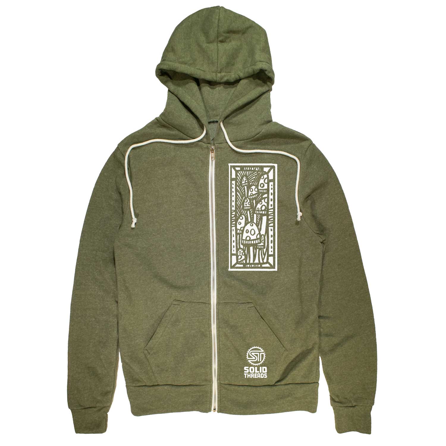 Trippy Mushrooms Vintage Zip Up Hoodie | Cool Psychedelic Nature Graphic | Solid Threads