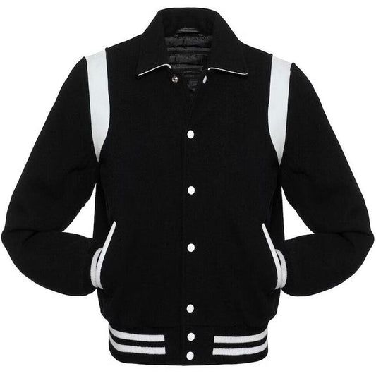 Vintage Black Wool Collage Bomber Jacket - Men's Varsity Letterman Baseball Style