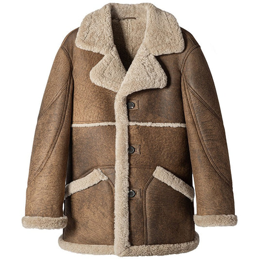 Men's Distressed Sheepskin Shearling Rancher Coat