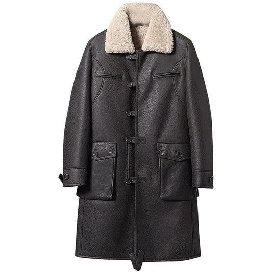 Mens Vintage Sheepskin Shearling Trench Coat