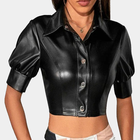 Women's Lambskin Cropped Leather Top