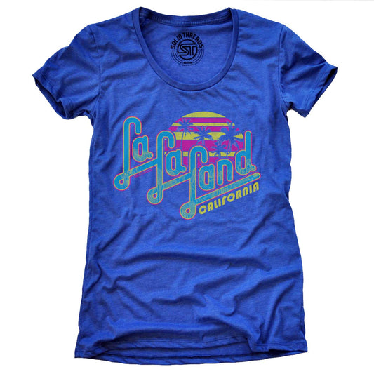 Women's La La Land Cool Vintage Graphic Scoopneck Tee | Retro* California* T-Shirt* | Solid Threads