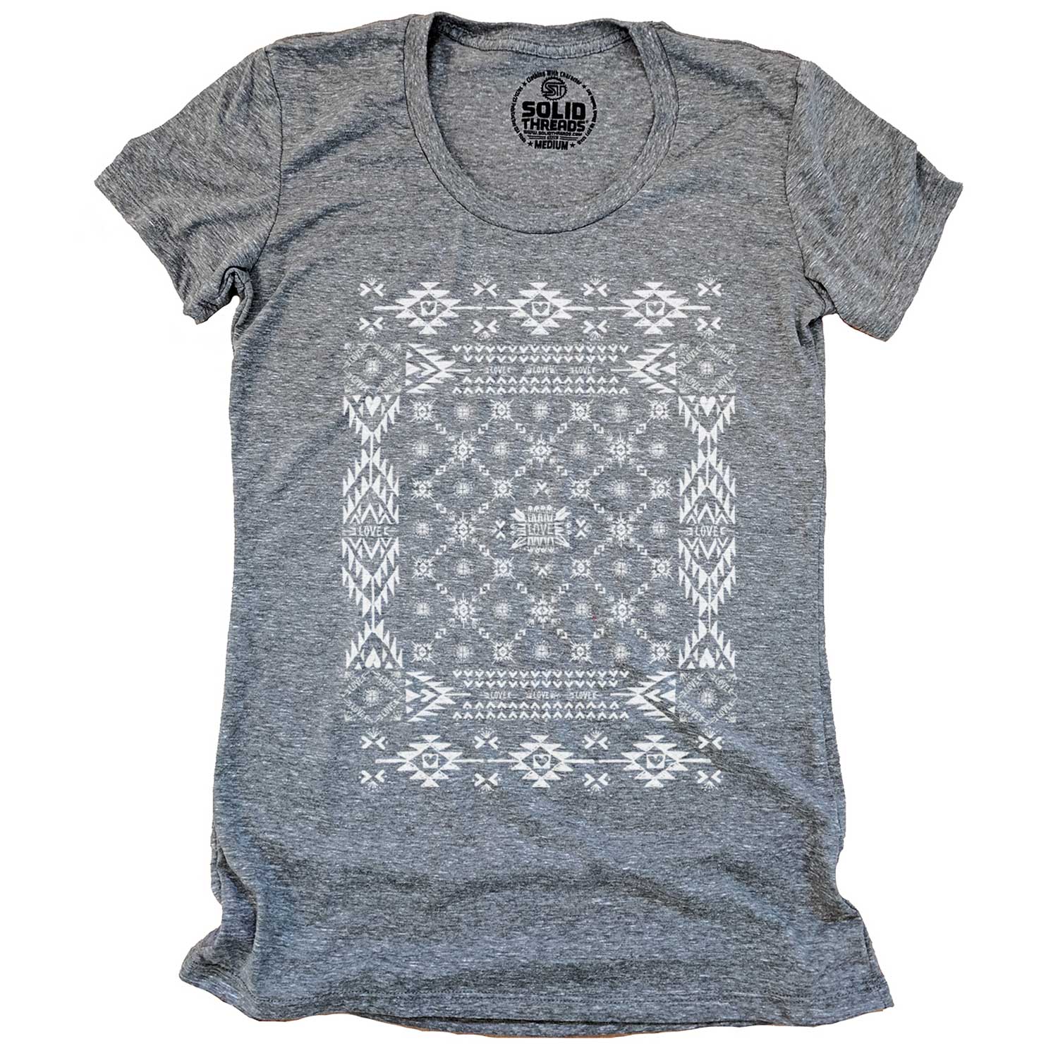 Women's Mosaic Of Love Cool Hearts Graphic T-Shirt | Vintage Patchwork Tee | Solid Threads