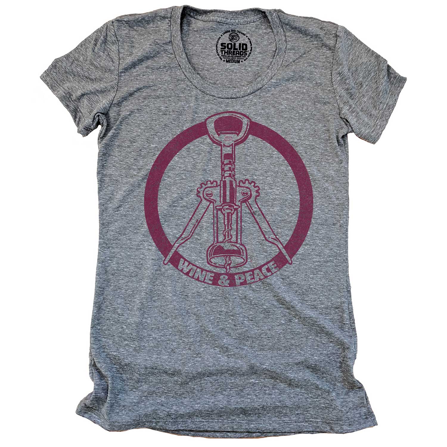 Women's Wine & Peace Cool Drinking Graphic T-Shirt | Vintage Vineyard Tee | Solid Threads